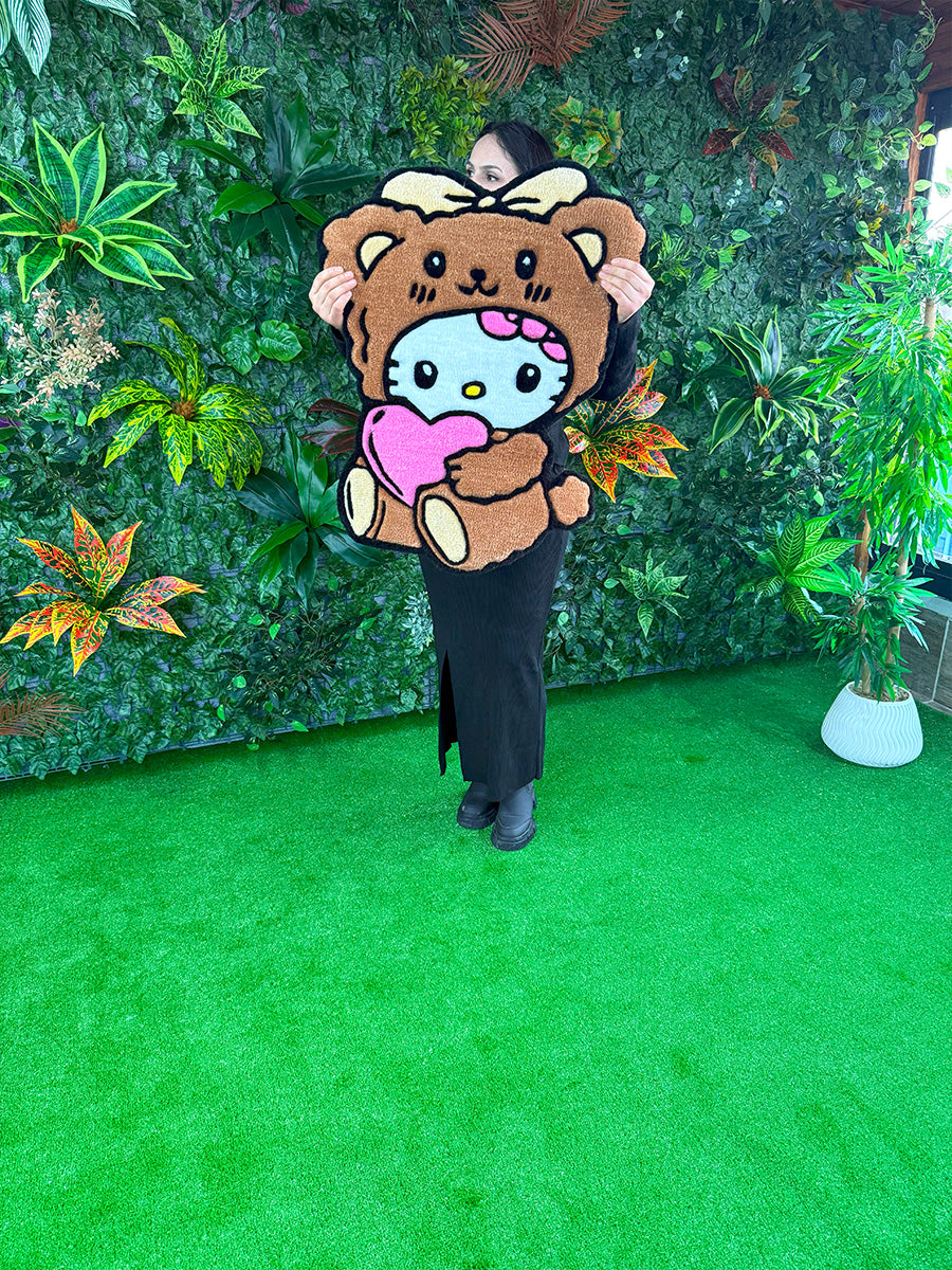Hello Kitty li Halı Ayıcıklı Çocuk Halısı Tufting Halısı Kahverengi