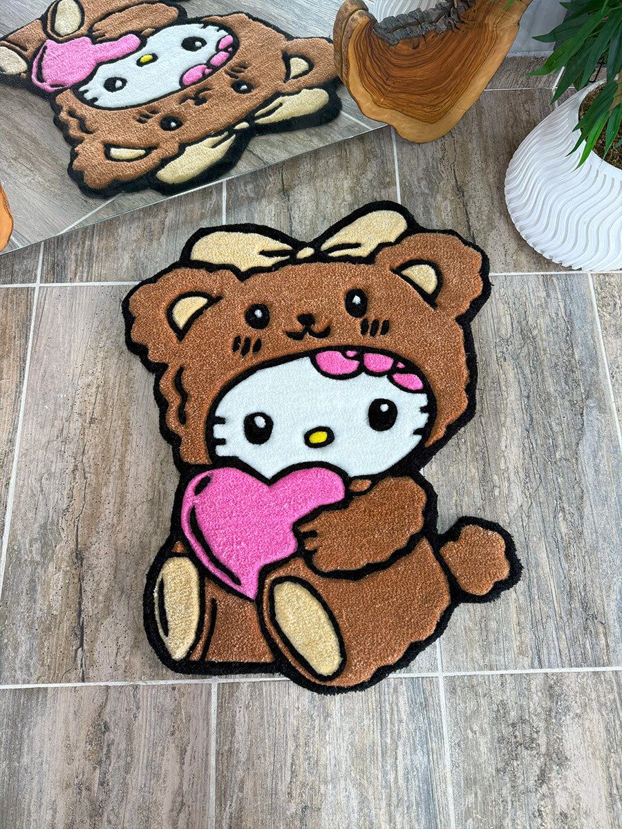 Hello Kitty li Halı Ayıcıklı Çocuk Halısı Tufting Halısı Kahverengi