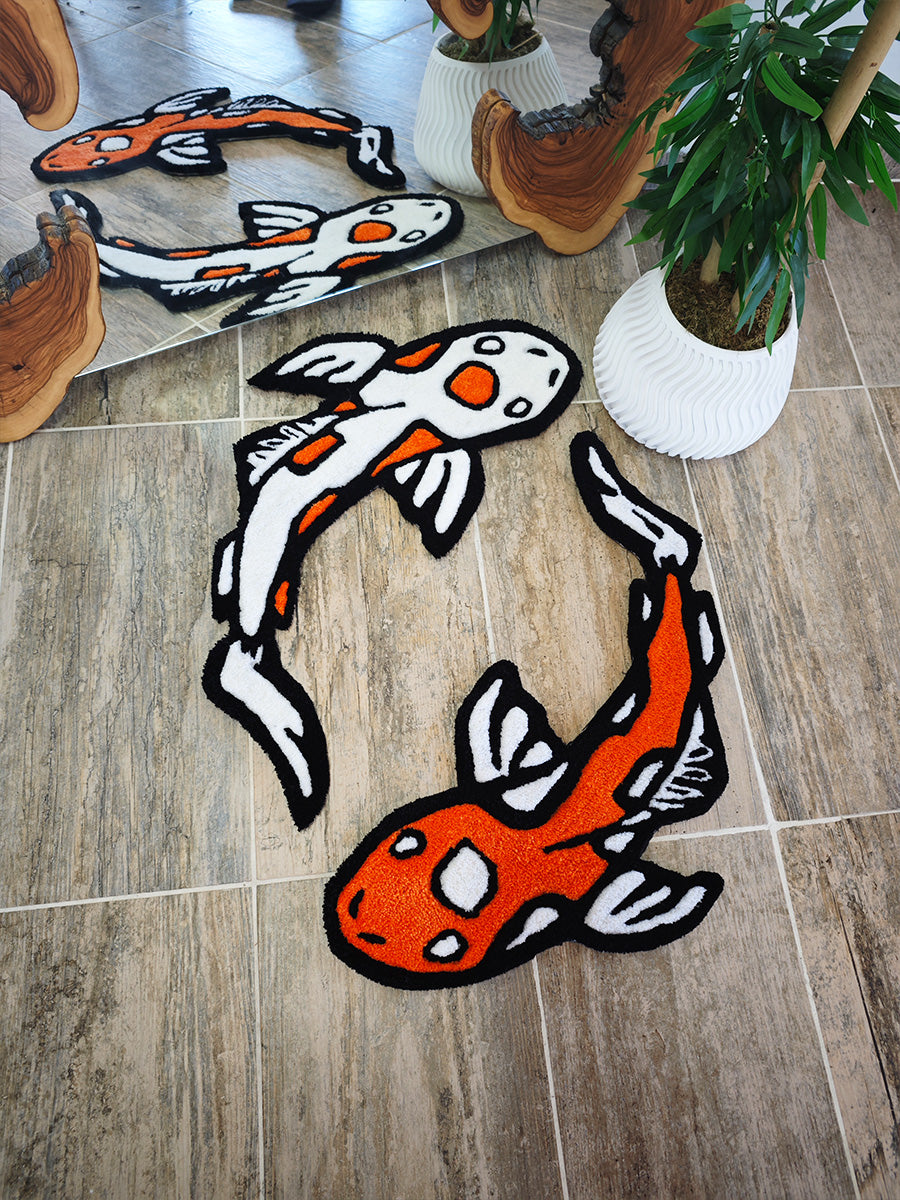 Koi Balığı Halısı - Japon Balığı Kilim Tufting Halı