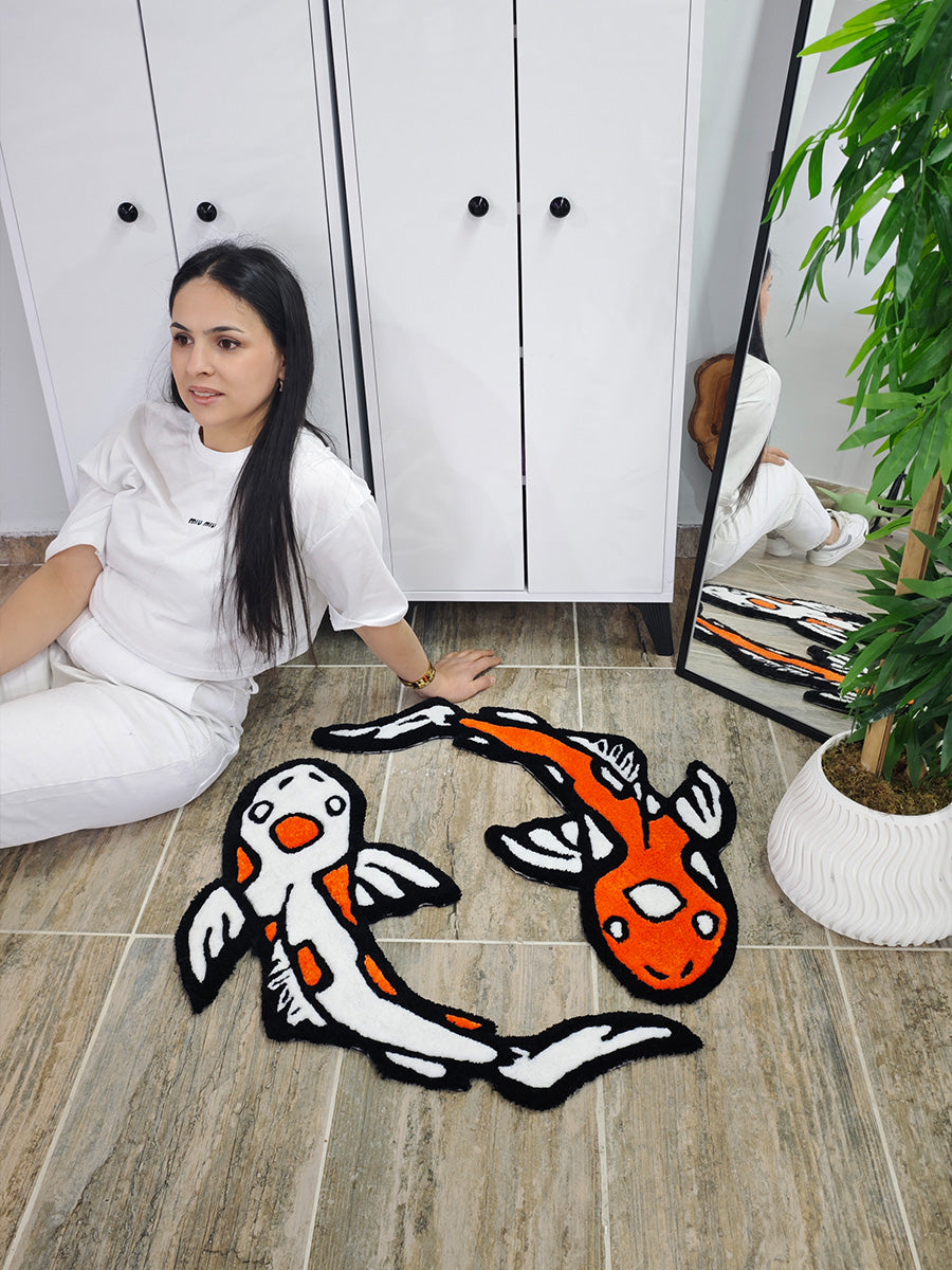 Koi Balığı Halısı - Japon Balığı Kilim Tufting Halı