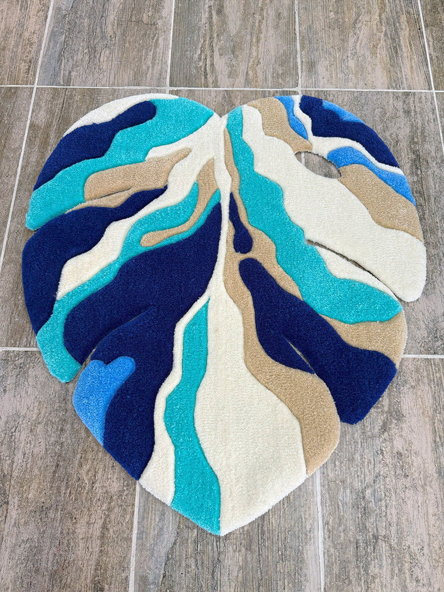 Monstera Yaprak Halı Yaprak Tufting Halısı Mavi