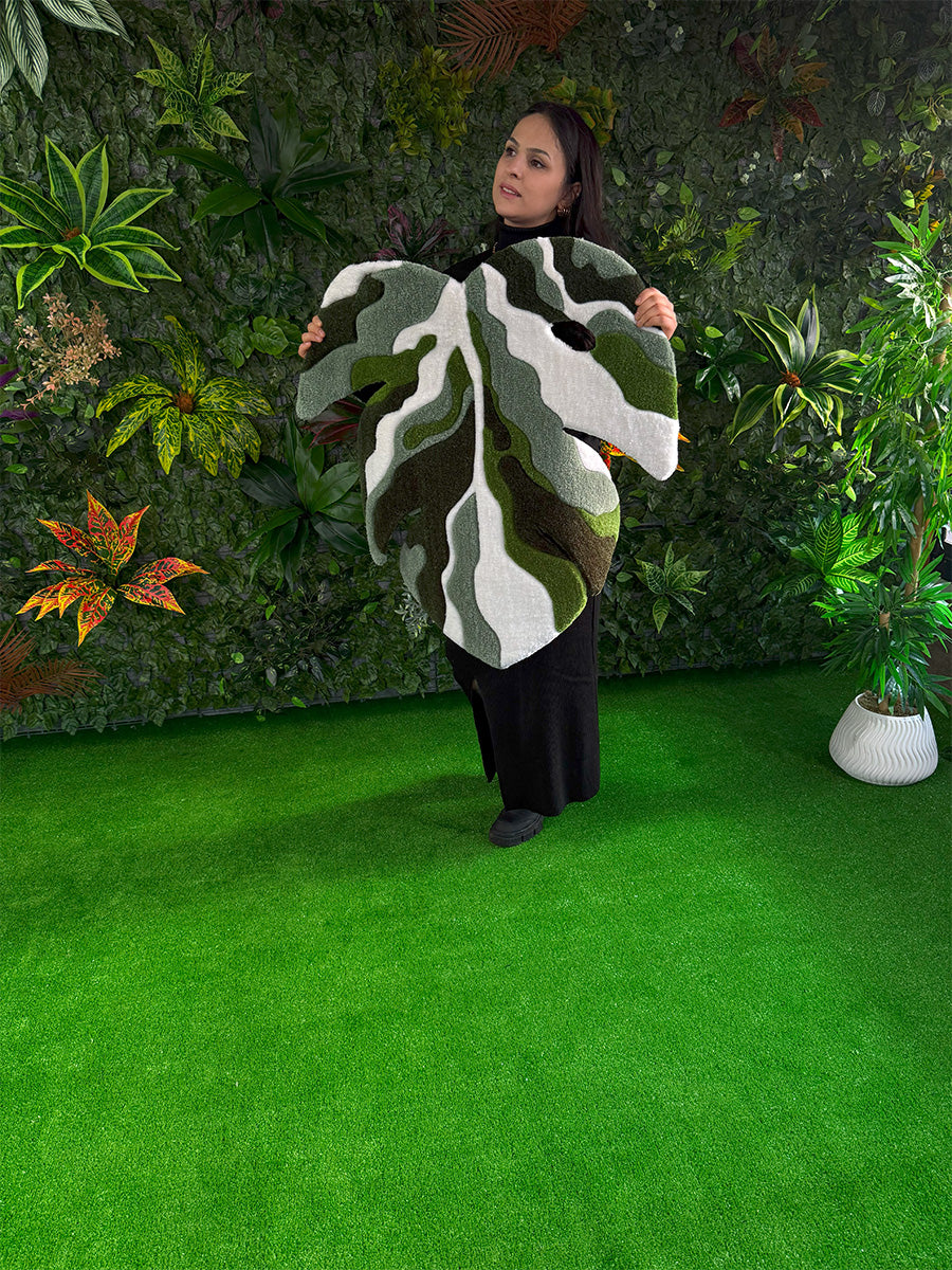 Monstera Yaprak Halısı Yaprak Tufting Halı Yeşil