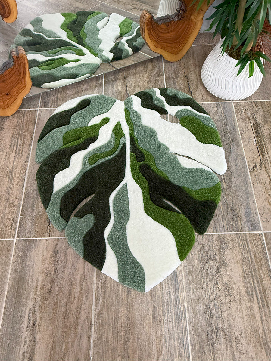 Monstera Yaprak Halısı Yaprak Tufting Halı Yeşil