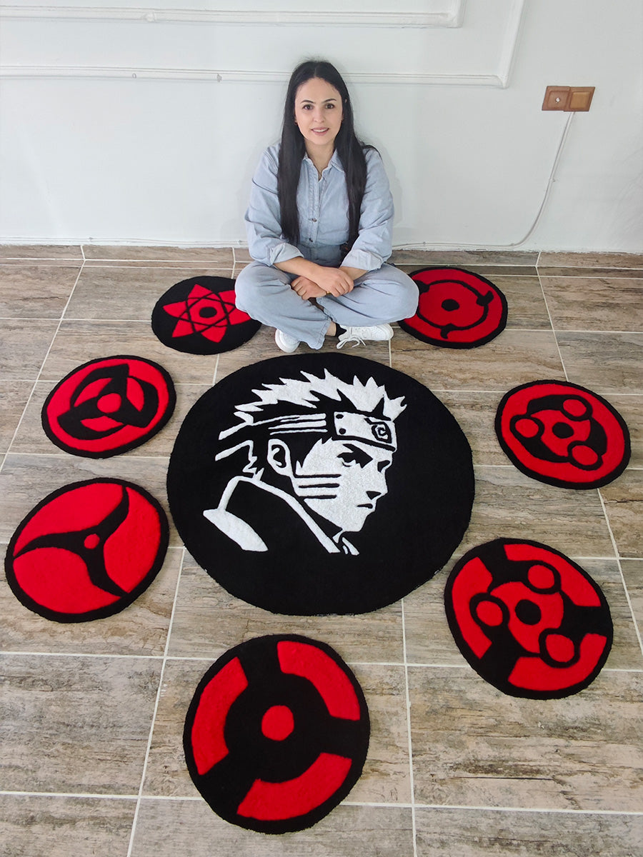Naruto ve Sharingan Halıları - Uchiha Klanı Tufting Halısı 8 Adet
