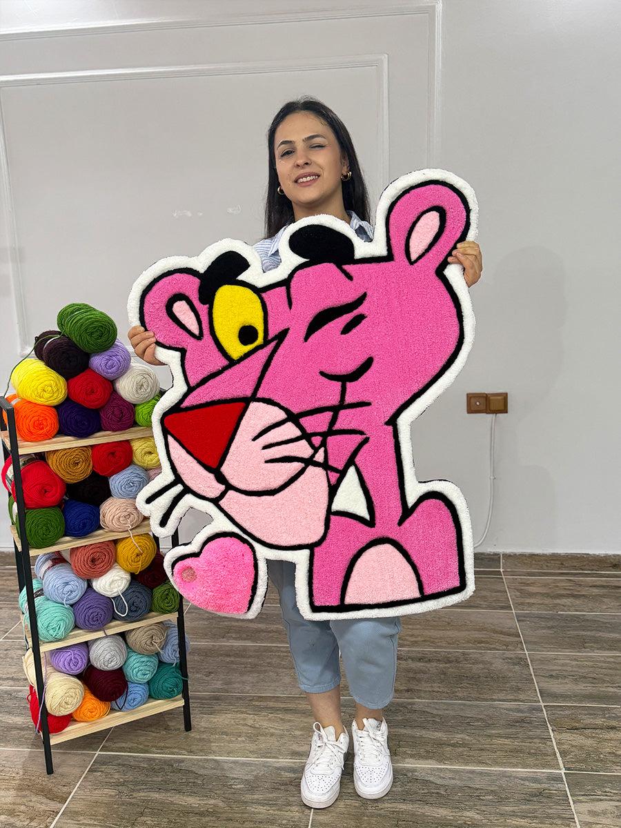 Pembe Panter Halı Çocuk Odası Halısı Tufting Halısı