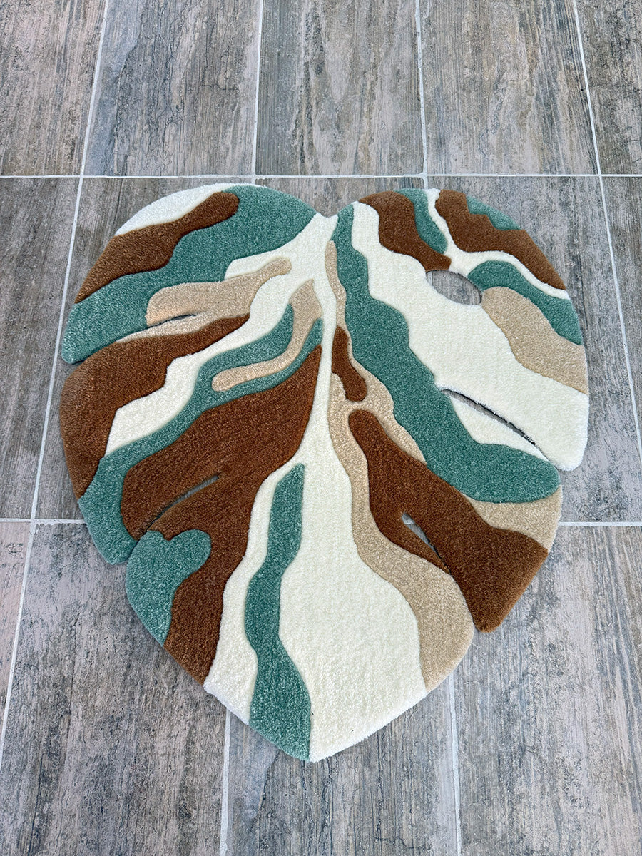 Yaprak Desenli Halı Tufting Monstera Yaprak Halı Kahverengi
