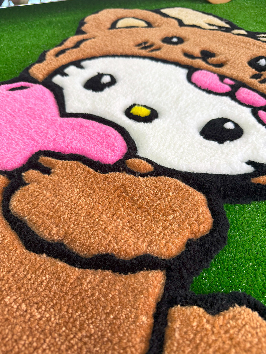 Hello Kitty li Halı Ayıcıklı Çocuk Halısı Tufting Halısı Kahverengi