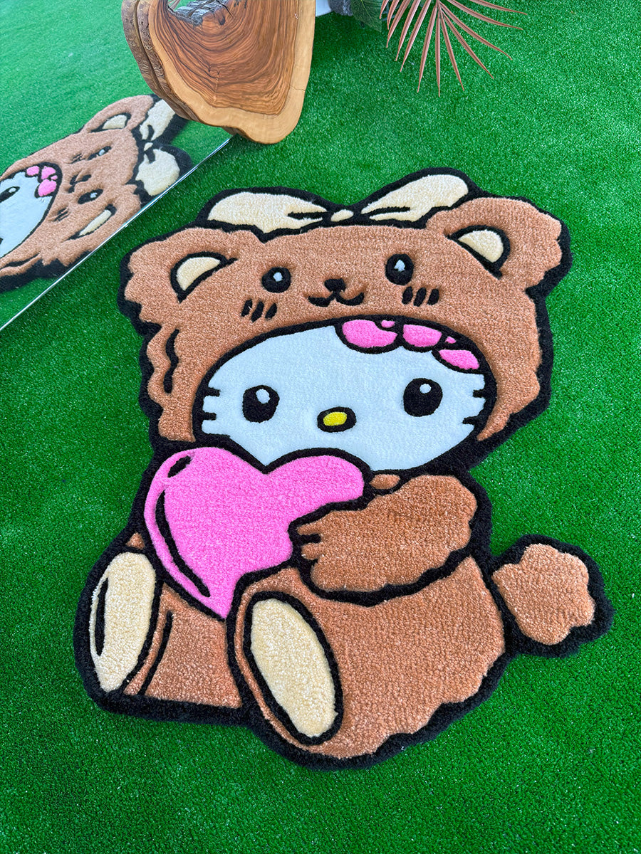 Hello Kitty li Halı Ayıcıklı Çocuk Halısı Tufting Halısı Kahverengi