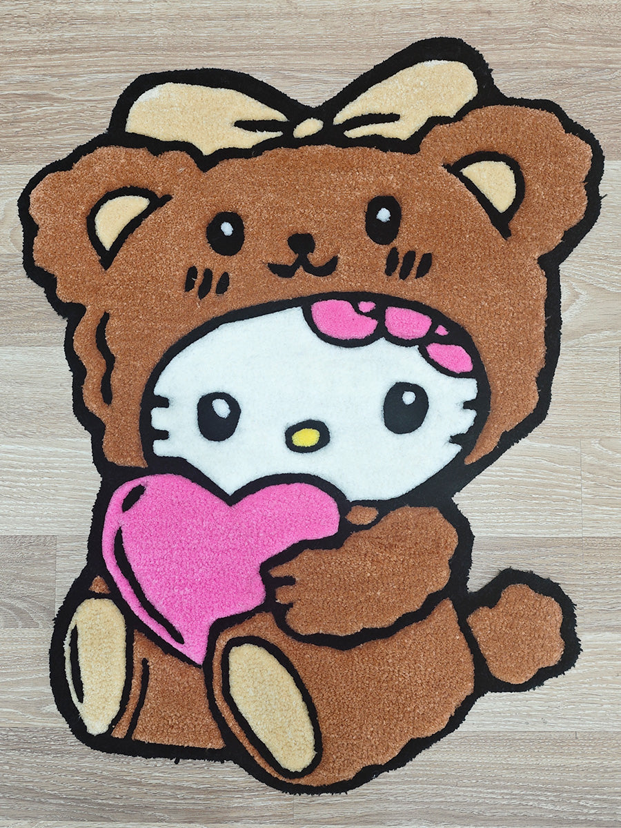 Hello Kitty li Halı Ayıcıklı Çocuk Halısı Tufting Halısı Kahverengi (75x60 cm) Outlet Fırsatı
