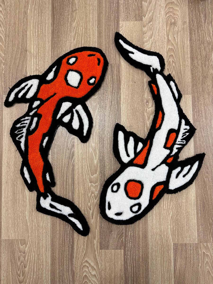 Koi Balığı Tufting Halısı - Japon Balığı Tufting Halı (75x80 cm) Outlet Fırsatı