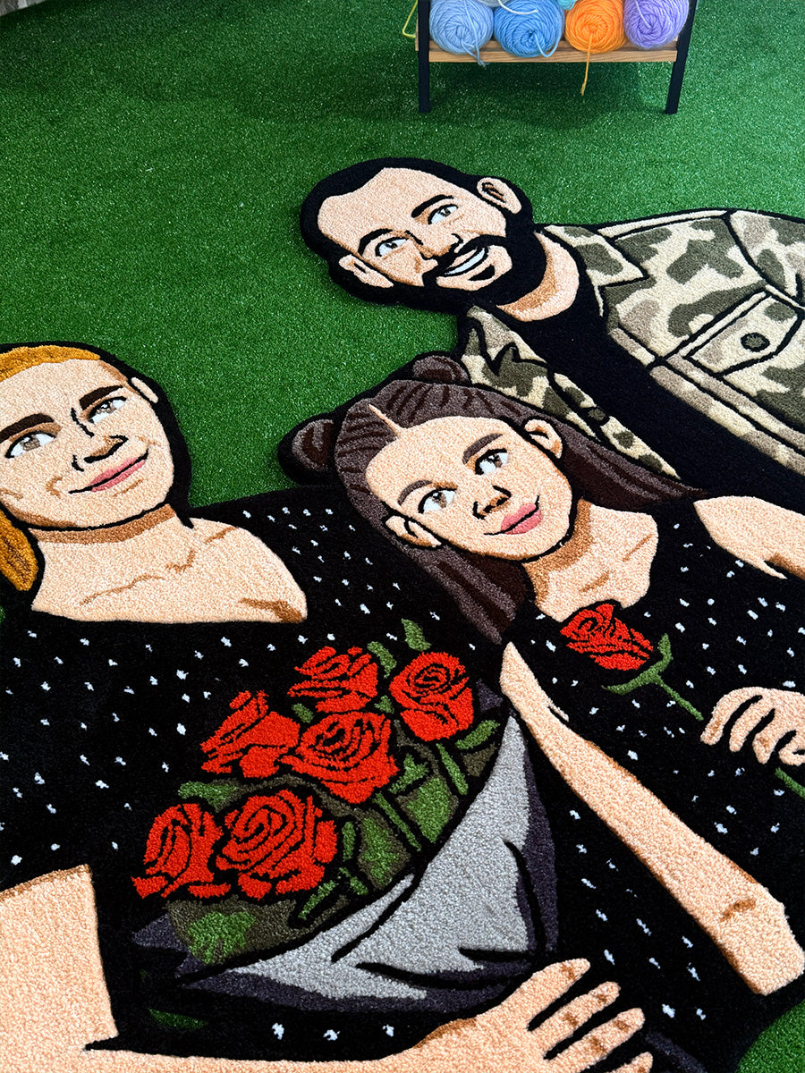 LARIA 3-Person Family Portrait | Custom Handmade Tufted Rug