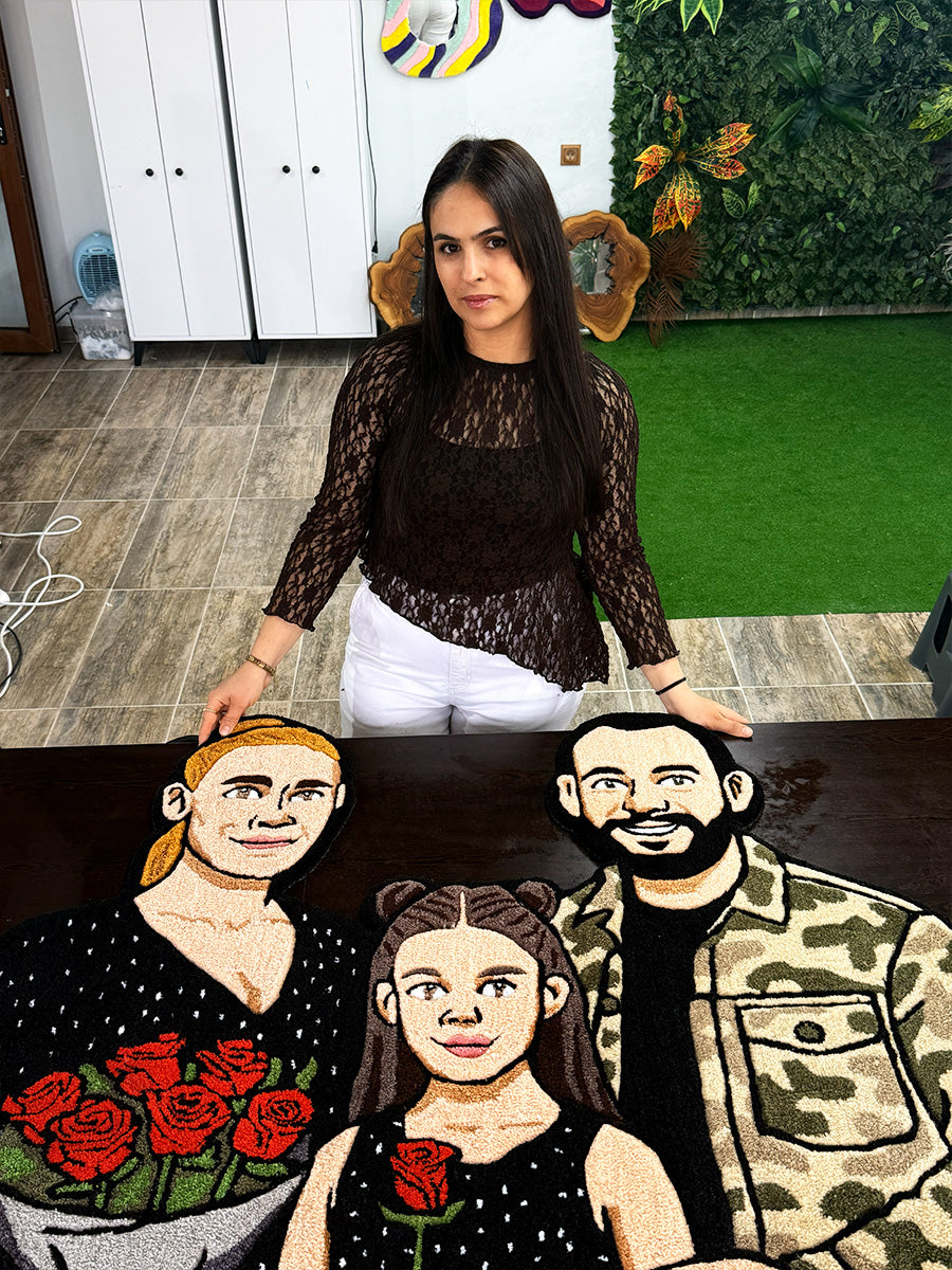 LARIA 3-Person Family Portrait | Custom Handmade Tufted Rug