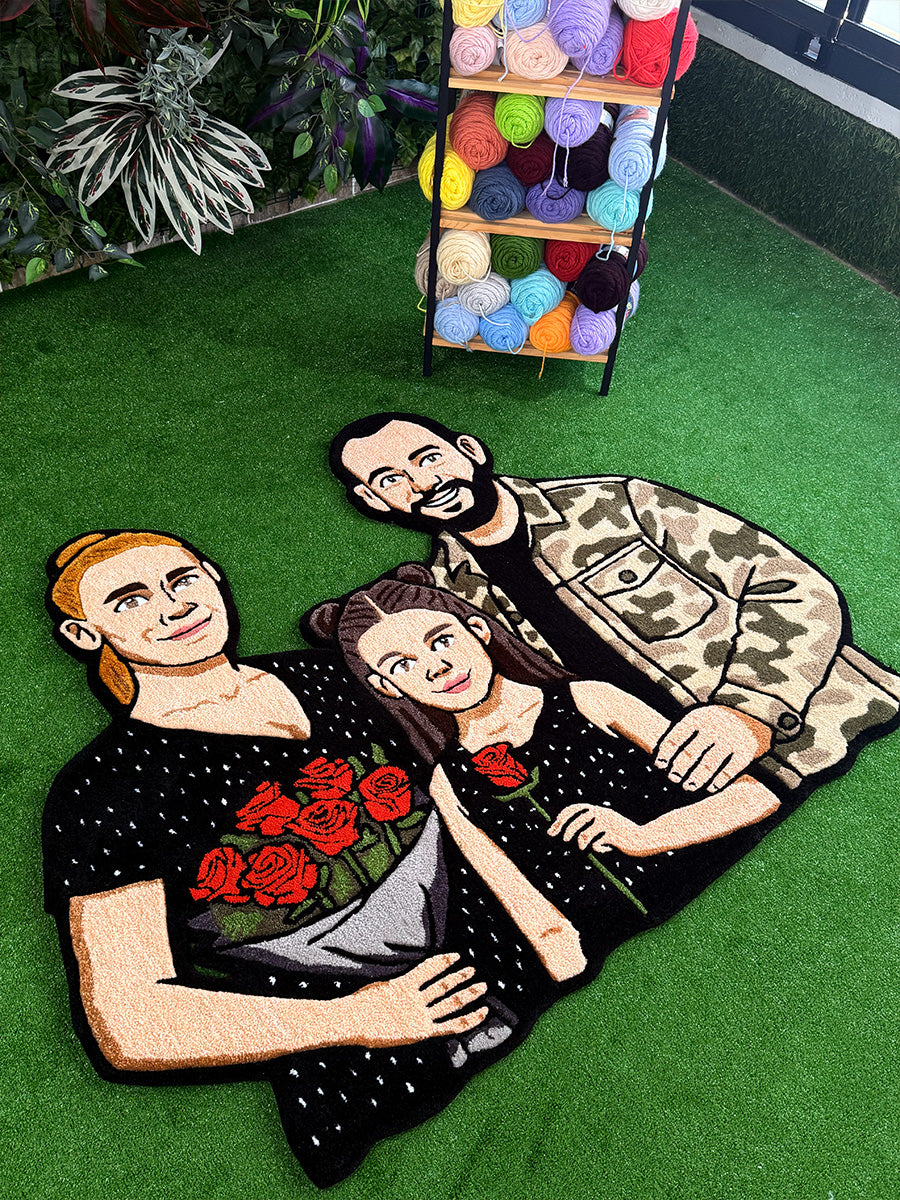 LARIA 3-Person Family Portrait | Custom Handmade Tufted Rug