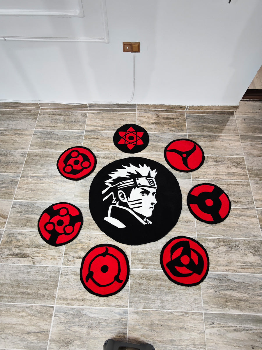 Naruto ve Sharingan Halıları - Uchiha Klanı Tufting Halısı 8 Adet